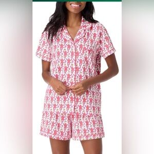 Women's Pink Lovely Monkey Printed Short polo Pajama Set